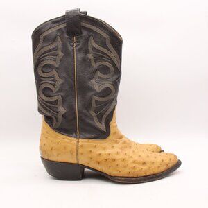 Vintage Yield Cowboy Boots Men's Size 9 EE Brown Black Ostrich Leather USA